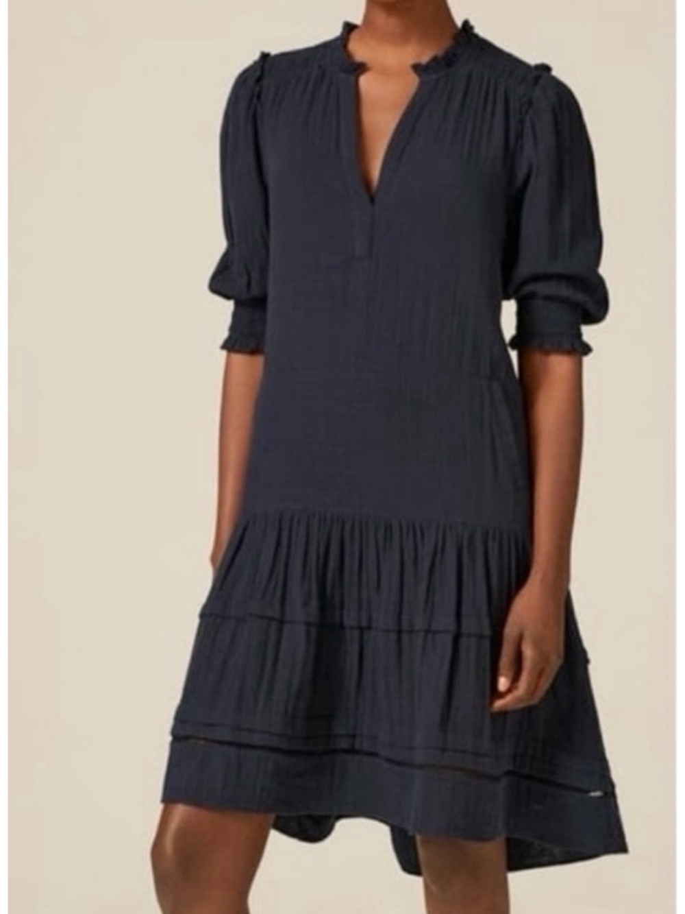 Me + Em Swing Short Swing Dress Pockets Cotton Cheesecloth Black Size 2